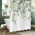 thumbnail image 2 of Eucalyptus Leaf Waffle Textured Shower Curtain, Weighted Bottom Watercolor Green Leaves on The Top Plant with Floral Bathroom Curtain Bathtub Home Decor Waterproof Fabric with Metal Hooks, 2 of 6