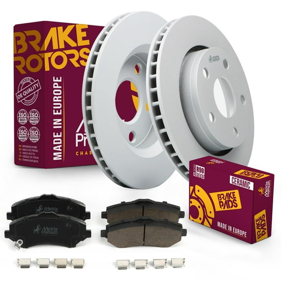 Metrix Premium Chassis Parts - Front Ceramic Disc Brake Pad Set & Vented Brake Rotor Kit Fits 2007-2017 Jeep Wrangler, 2018 Jeep Wrangler JK, Made in Europe