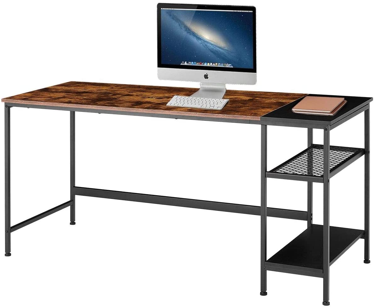Erommy Industrial Computer Desk with Storage Shelves,62 inch Modern Sturdy Writing Desk