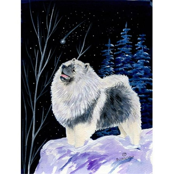 Starry Night Keeshond Canvas Flag - House Size, 28 x 40 in.