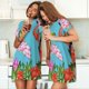 thumbnail image 4 of Fotbe Tropical Jungle Flamingo Bata de Dormir para Mujer con Estampado, Camisón de Algodón de Manga Corta, Ropa de Dormir Casual, 4 of 6