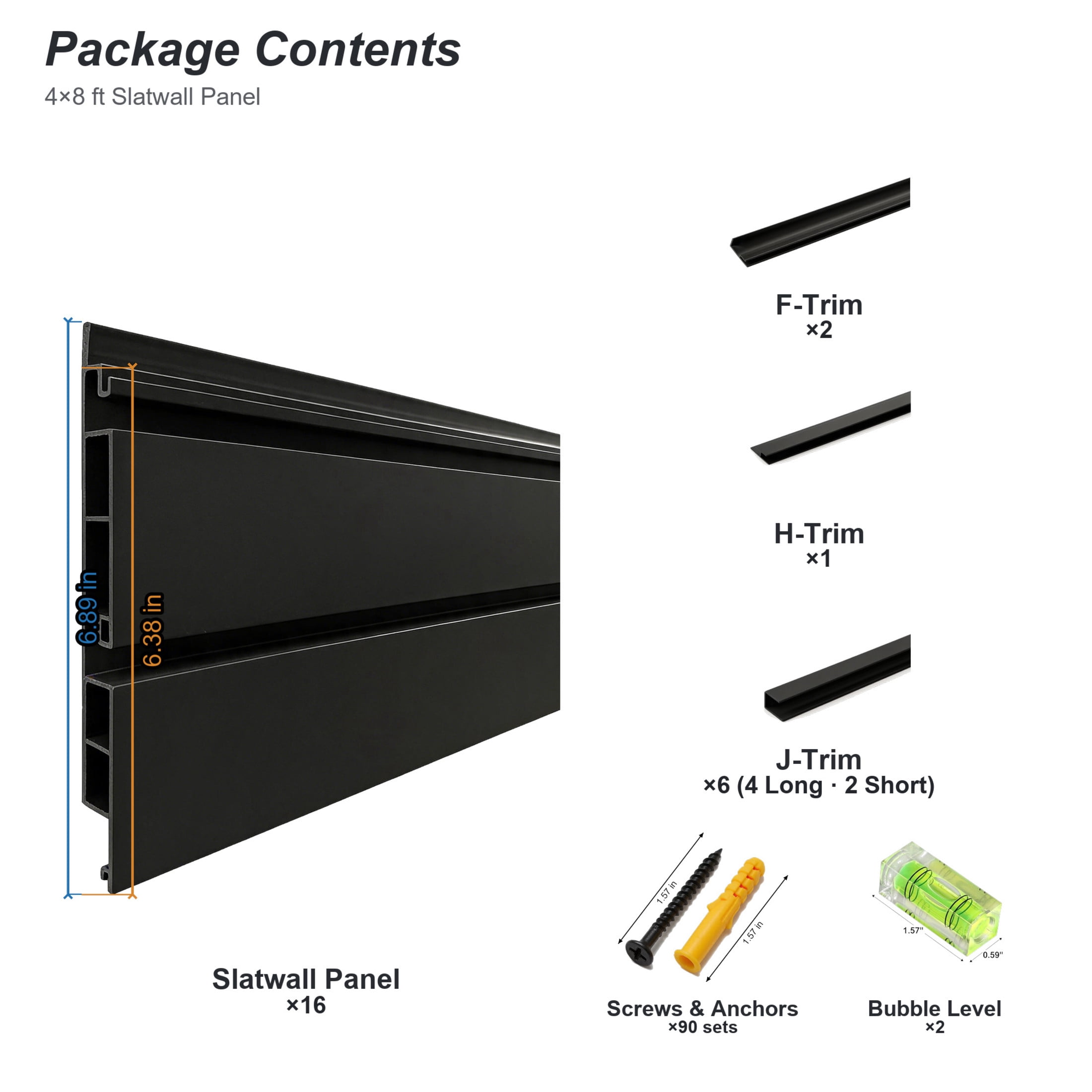 GDF Studio 4x8FT PVC Slatwall Panel Kit Garage Storage System with 24 Hooks, Lightweight Water-Resistant Panels, Black