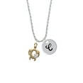 thumbnail image 2 of Delight Jewelry Goldtone Open Sea Turtle with White Plumeria Silvertone Script Initial Disc - C - Charm Necklace, 20"+3", 2 of 4