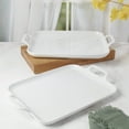 thumbnail image 2 of Denmark Tools for Cooks 2 Piece Stoneware Rectangular Serving Trays Platters Set with Handles, White, 2 of 9