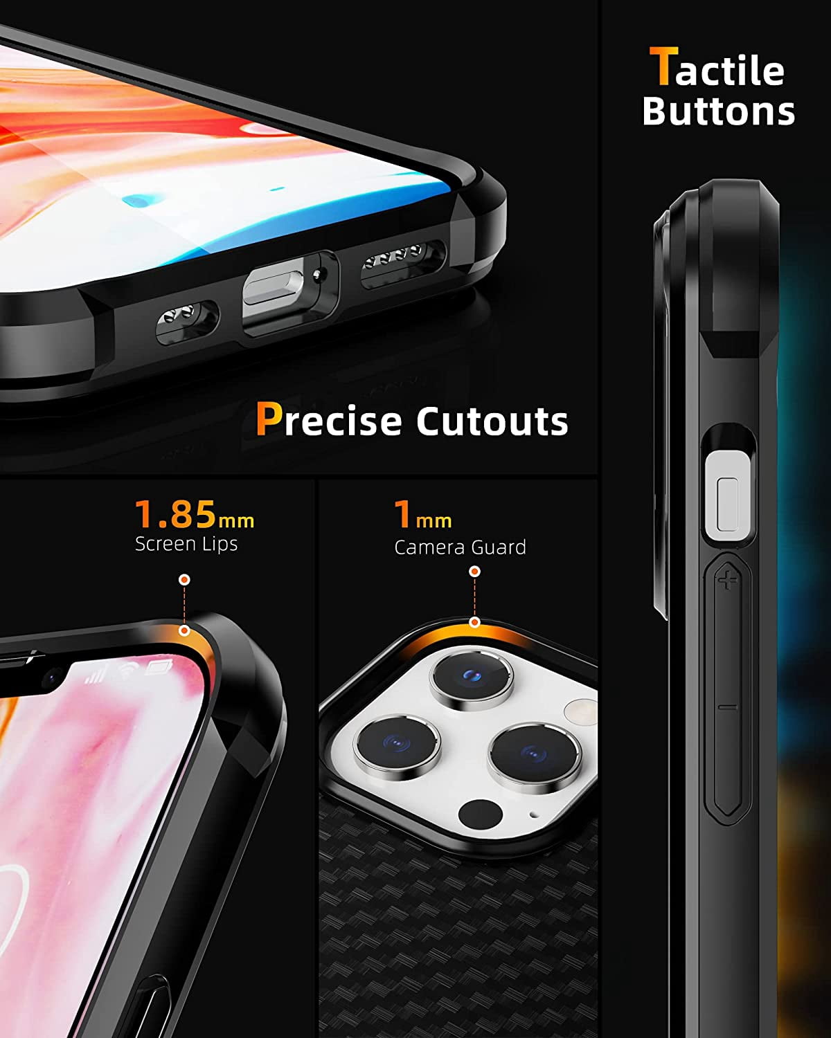 CaseBorne R Series Case for [iPhone 13 Pro Max] Aluminum Frame Aramid Fiber Kevlar Backplate - Black