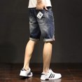thumbnail image 5 of Pantalones cortos de mezclilla rectos de carga para hombre, bermudas, pantalones vaqueros cortos rotos para hombre, elásticos con cremallera, botones de lujo, anchos, novedad de verano, 5 of 5