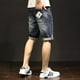 thumbnail image 5 of Pantalones cortos de mezclilla rectos de carga para hombre, bermudas, pantalones vaqueros cortos rotos para hombre, elásticos con cremallera, botones de lujo, anchos, novedad de verano, 5 of 5