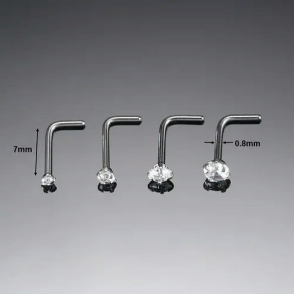 K-KED 10pcs/lot L Shape Nose Stud Cubic Zirconia Nostril Ring Body Piercing Jewelry-2mm