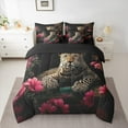 thumbnail image 3 of Manfei Leopard Cheetah Lover 7 Pieces Bedding Comforter Set, Romantic Pink Floral Full Bedding Set, Jungle Wildlife Animal Reversible Fitted Sheet Flat Sheet, Breathable Home Decor, 3 of 8