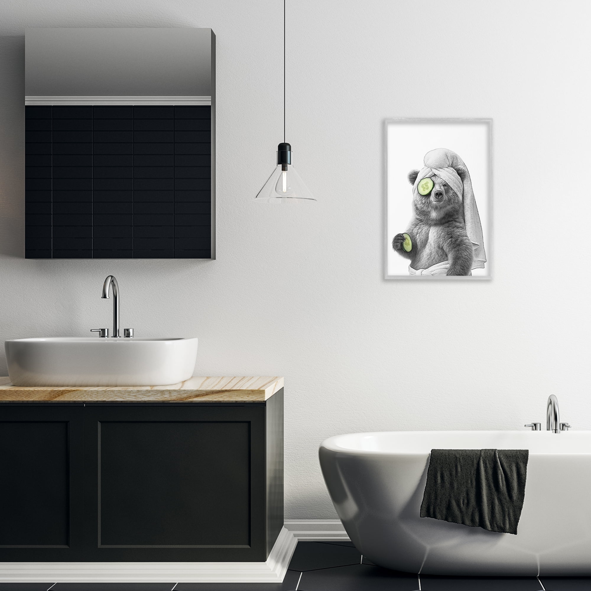 Stupell Industries Fun Bear Face Mask Typography Painting Gray Framed Art Print Wall Art, 16 x 24