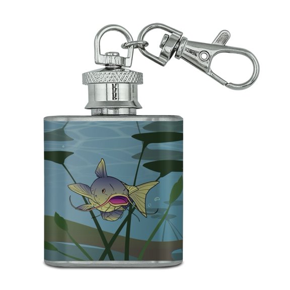 Catfish Swimming in Water Stainless Steel 1oz Mini Flask Key Chain