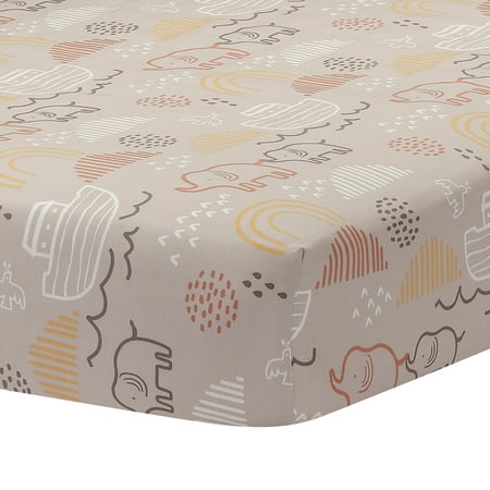 UPC: 0084122014794 | Lambs & Ivy Baby Noah Taupe Elephant/Ark/Rainbow 100% Cotton Fitted Crib Sheet