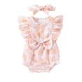 thumbnail image 2 of Musuos Baby Girl Cute Summer Jumpsuit 3 6 9 12 18Months Fly Sleeve Crew Neck Floral Print Bow Ruffles Romper and Headband Set, 2 of 10