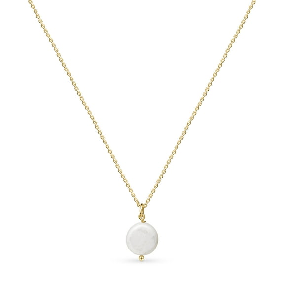 Amberta Women 925 Sterling Silver Freshwater Pearl Necklace: Gold Plated Necklace with Flat Baroque Pearl Pendant
