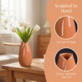 thumbnail image 2 of REGALWOVEN Modern Vase, Matte Ribbed Decorative Flower Vase for Desktop, Shelf & Bathroom, Minimalist Boho Home Decor Accent Orange 2.4"L x 2.4"W x 5.1"H, 2 of 7