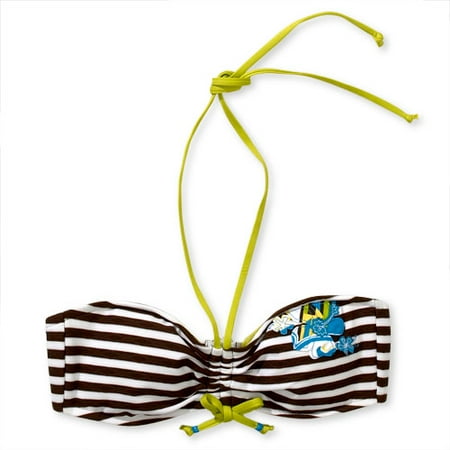 Op - Juniors Stripe Flower Bandeau Halter Bikini Top
