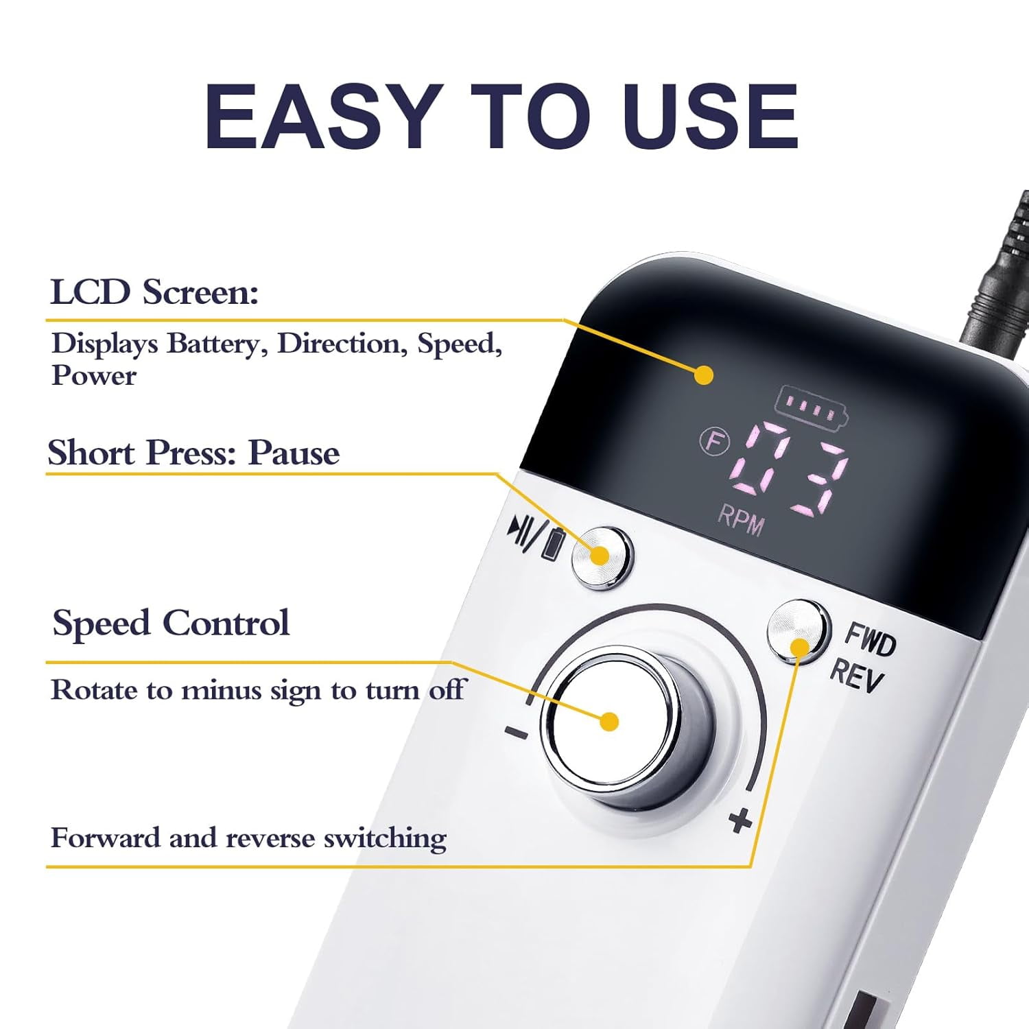 Yzhappy Electric Nail Drill Professional 45000RPM, Rechargeable Nail Drill Kit Portable Electric Nail File for Acrylic Nails Gel Polishing Removing Nail Drill Machine for Manicure Salon Home, White