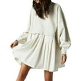 thumbnail image 1 of Robe, robe Couleur Robe Robe Hiver Femme Robe Ample Automne et Hiver Robe Ajustée Femme Robe Ample Automne Femme Col Rond Décontracté Plissé Blanc avec Coupe Décontractée Plissée Robe Automne Hiver, 1 of 5