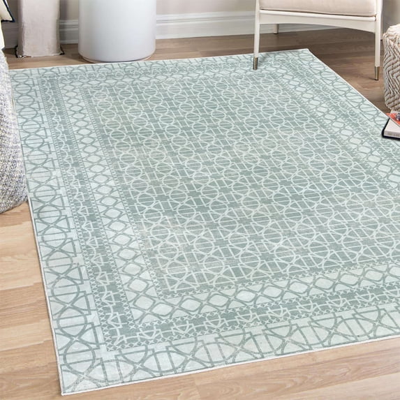 Geometric Decorative Rug, Abstract Design Lattice Print of Vintage Mesh Grid Intersecting Artwork, Quality Carpet for Bedroom Dorm and Living Room, 6 Sizes, Dark Sea, by Ambesonne