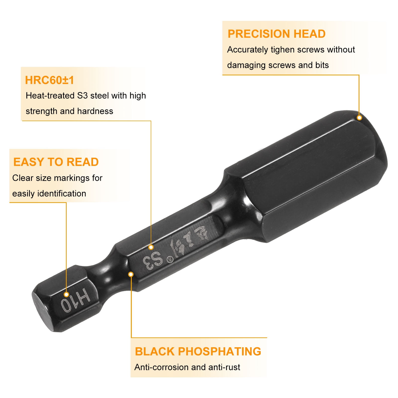 Uxcell 15pcs Hex Head Wrench Drill Bit 10mm(H10) Metric 1/4" Hex Shank 2"(50mm) Length S3 Steel Magnetic Impact Drivers Screwdriver Bit Industrial Grade Hexagon Electric Drill Bits