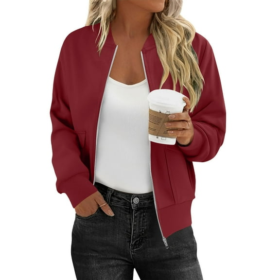 Ounisa Womens Zip Up Jackets Dressy Long Sleeve Sweatshirt Button Down Cropped Bomber Jacket Fall Shirts with Pocket