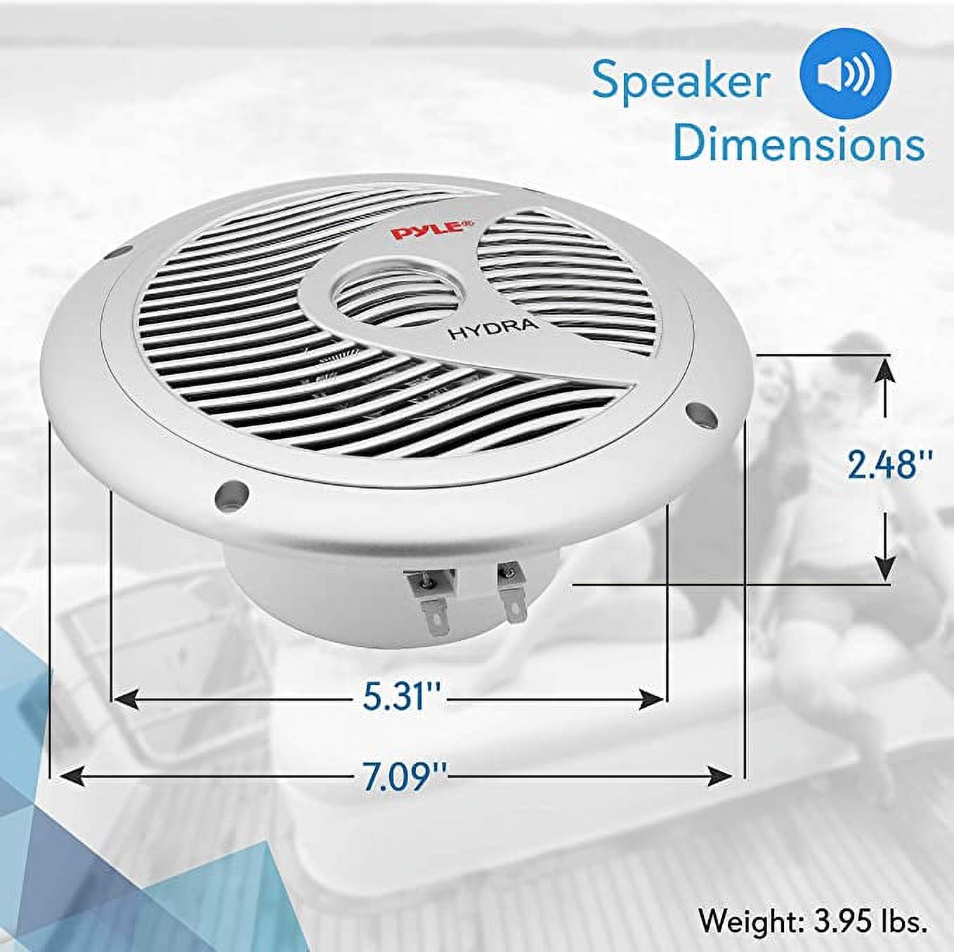 Pyle 6.5” Dual Marine Speaker 2Way Waterproof & Weather Resistant Outdoor Audio Stereo Sound System - image 5 of 7