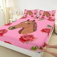 thumbnail image 3 of Feelyou Cartoon Horse Teens Twin Sheet Sets, Kawaii Farmhouse Animal Twin Fitted Sheet, Romantic Rose Flower Flat Sheet, Breathable Home Decor, 3 Pieces, 3 of 7