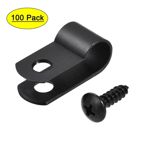 8.4mm Nylon R Type Cable Clip Wire Clamp with Screws Black 100 Pieces