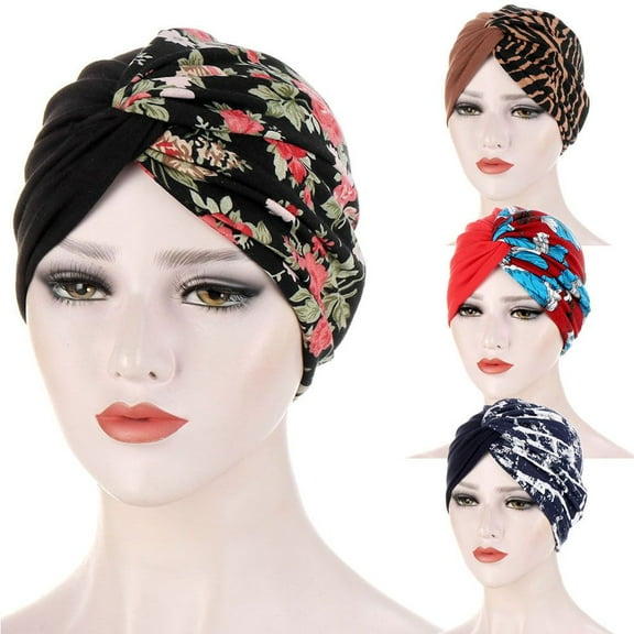 SPRING PARK Women Fashion Splicing Design Cotton Turban Muslim Women Headwear Cap Knot Hat Head Wrap