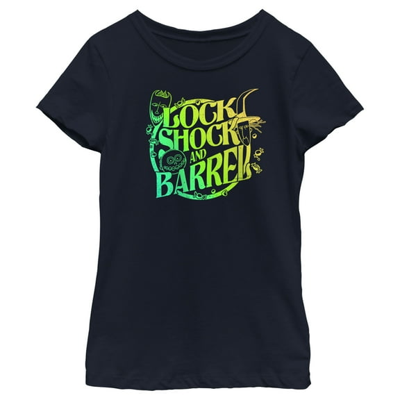 Girl's The Nightmare Before Christmas Lock, Shock, and Barrel Neon Circle  Graphic Tee Navy Blue Medium