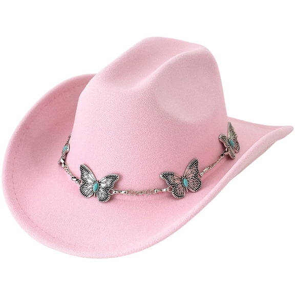 Vjnyvs Western Cowboy Hat for Men Women Wide Brim Felt Fedora Cowboy Hats with Rhinestone Cowboy Party Decorations