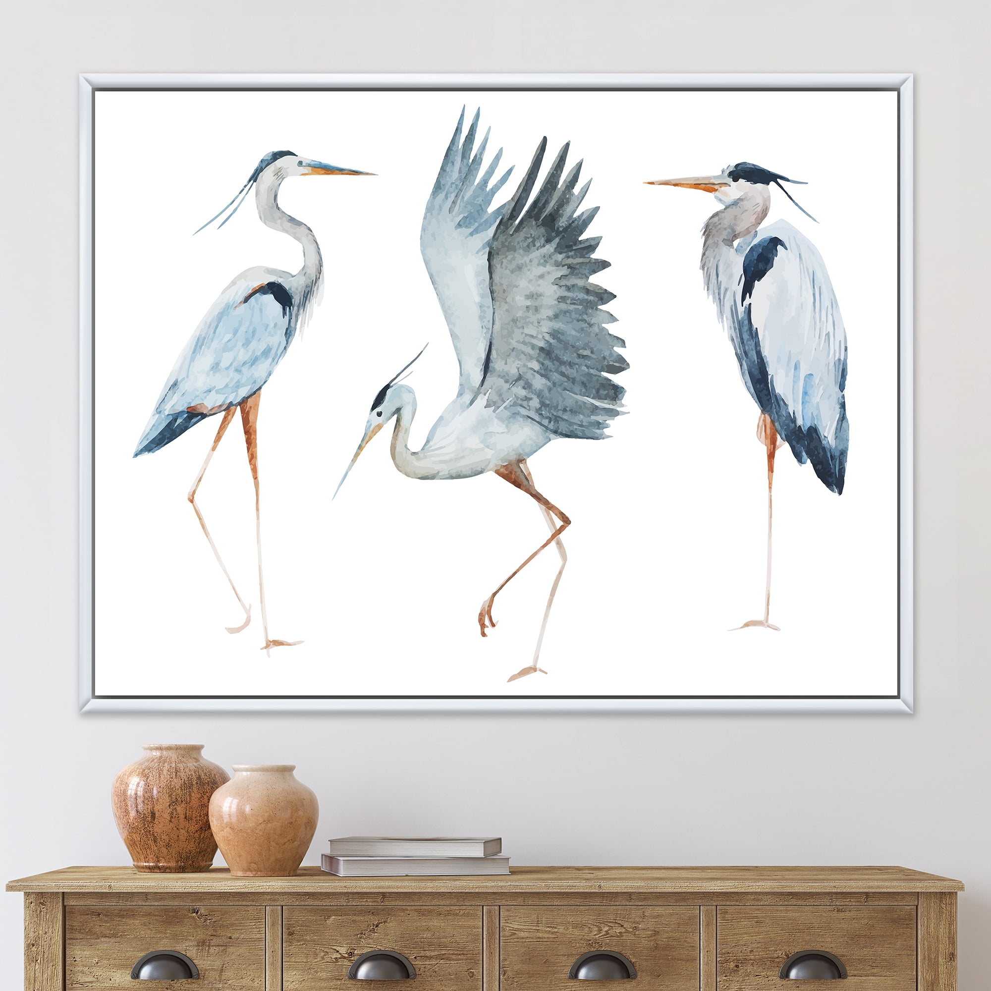 Designart 'Portrait Of Heron Birds II' Traditional Framed Canvas Wall Art Print