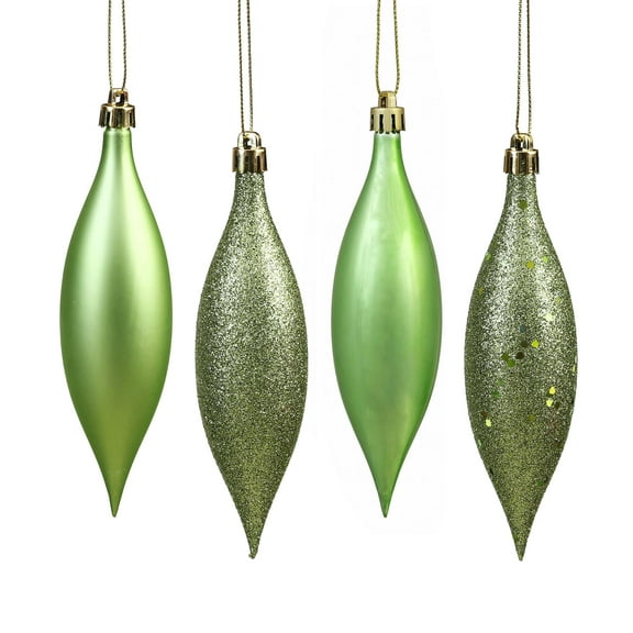 Vickerman 5.5" Celadon Finial Drop Christmas Ornament, Assorted 4 Finish, 8 per Pack