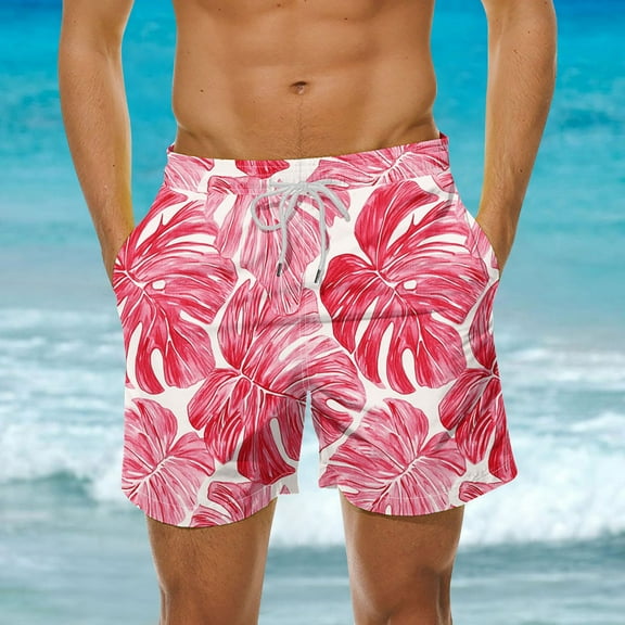DIOAZUD Big and Tall Swim Trunks for Men Hawaiian Swim Shorts 5 Inch Quick Dry Bathing Suits Tropical Print Elastic Waist Drawstring Surfing Shorts with Pockets