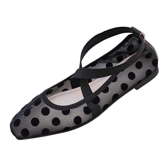 SuTry Women's Square Toe Mesh Flats Polka Dot Print Adjustable Strap Lightweight Comfortable Casual Walking Shoes(39)