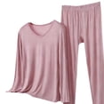 thumbnail image 4 of ylioge M-5X Plus Size 2 Piece Modal-Pajamas for Women Sets Casual Solid Color Long Sleeve Tops and Pants Comfortable Loungewear Homewear Pajama Set, 4 of 5