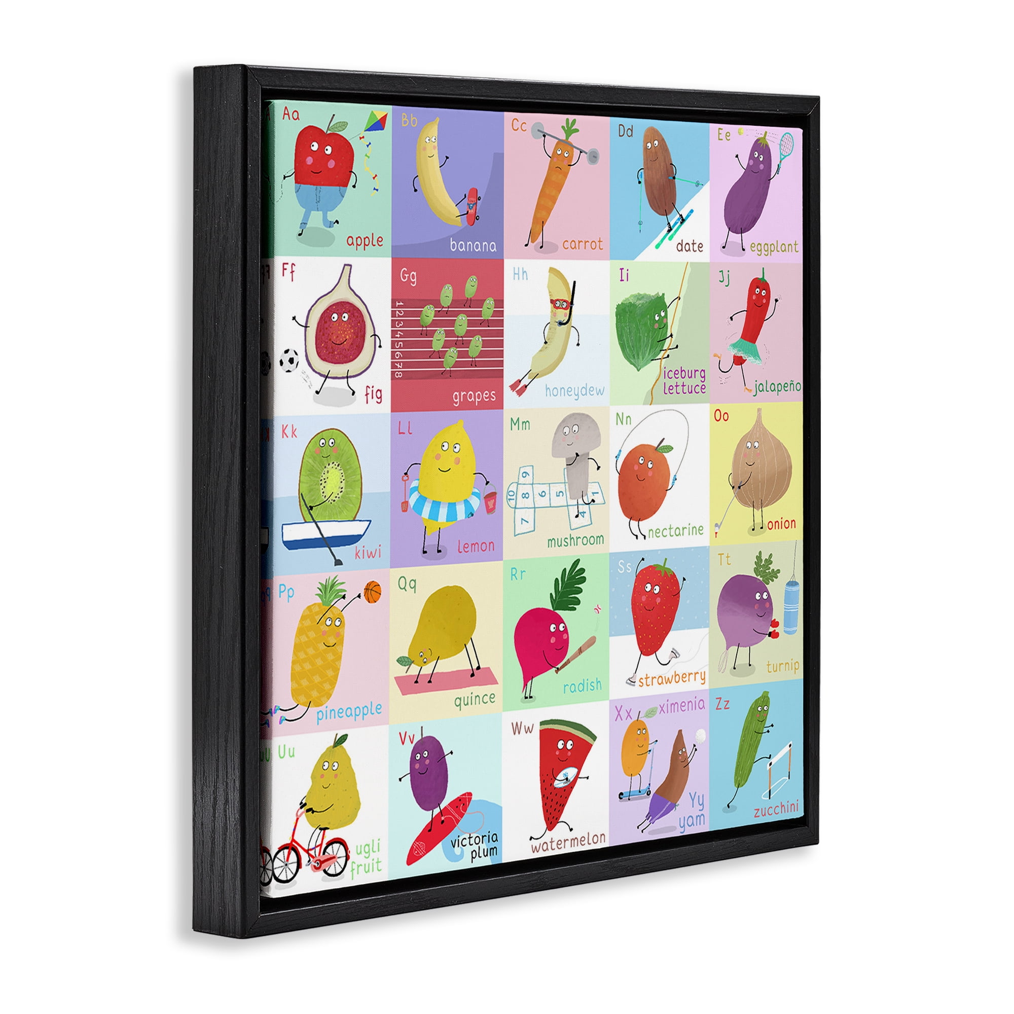 Stupell Industries Sporty Fruit Educational Black Framed Floater Canvas Wall Art, design by Carla Daly