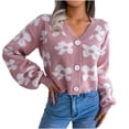 thumbnail image 2 of Ichuanyi liquidación de la manga de invierno de moda para mujeres en contraste de la linterna manga en v chicle de cárdigan tops ICHUANYI WER202308242111, 2 of 6