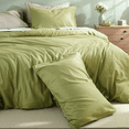thumbnail image 5 of 100% Cotton Comforter Set – Avocado Green, Linen-Like Texture, Super Soft & Breathable Lightweight Bedding Set, 3-Piece Durable Percale Comforter for All Seasons, 5 of 7