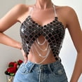 thumbnail image 2 of Women Sequin Tank Tops Triangle Bikini Halter Neck Bra Chain Tops Body Chain Top Glitter Sexy Vest Sliver Sparkly Dots Disco Nightclub Circle Chain Crop Top for Cocktail, Party, Club, 2 of 9