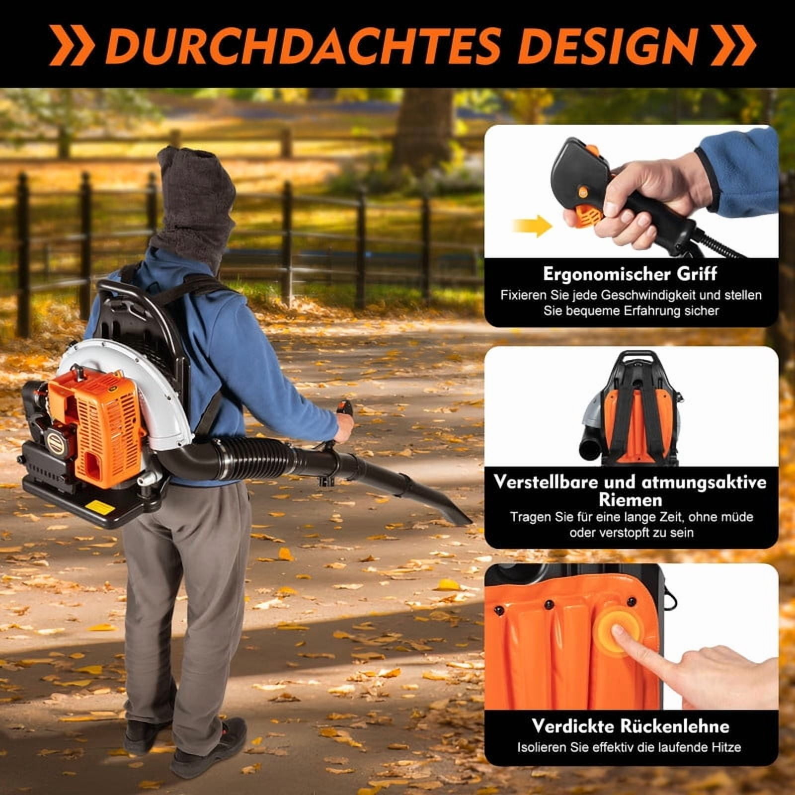 Leaf Blower Backpack, 63CC Gas Powered Strong Air Flow 665 CFM 205 MPH , Ideal for Leaf, Sand, Gravel, Snow, Yard and Driveway