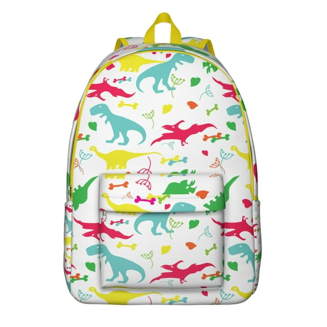 Cute Cartoon Dinosaur Backpack – Colorful Hand-Drawn Dino Skeleton School Bookbag for Students and Dinosaur Lovers