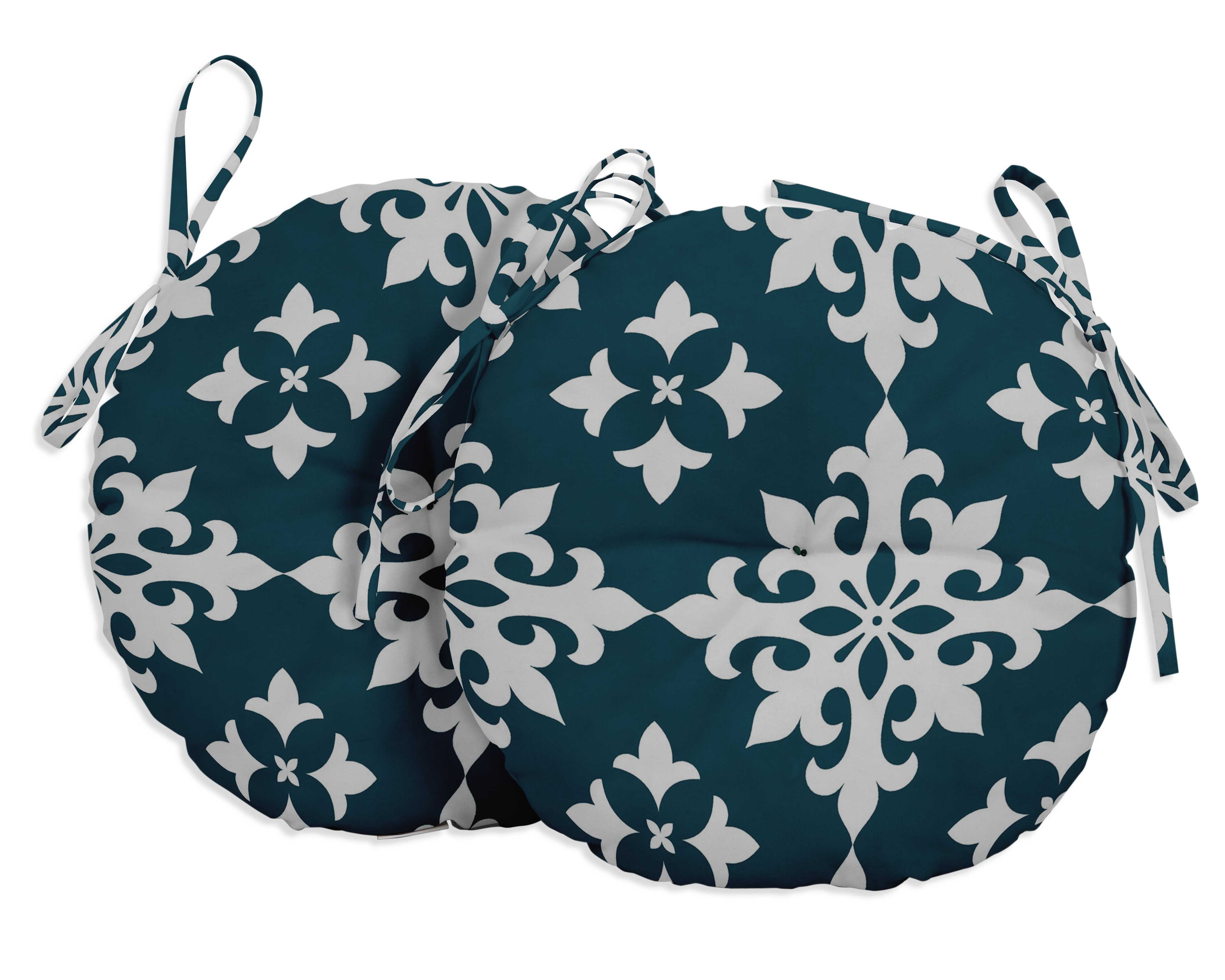 Vargottam Indoor/Outdoor Round Bistro Chair Cushions Block Print 15