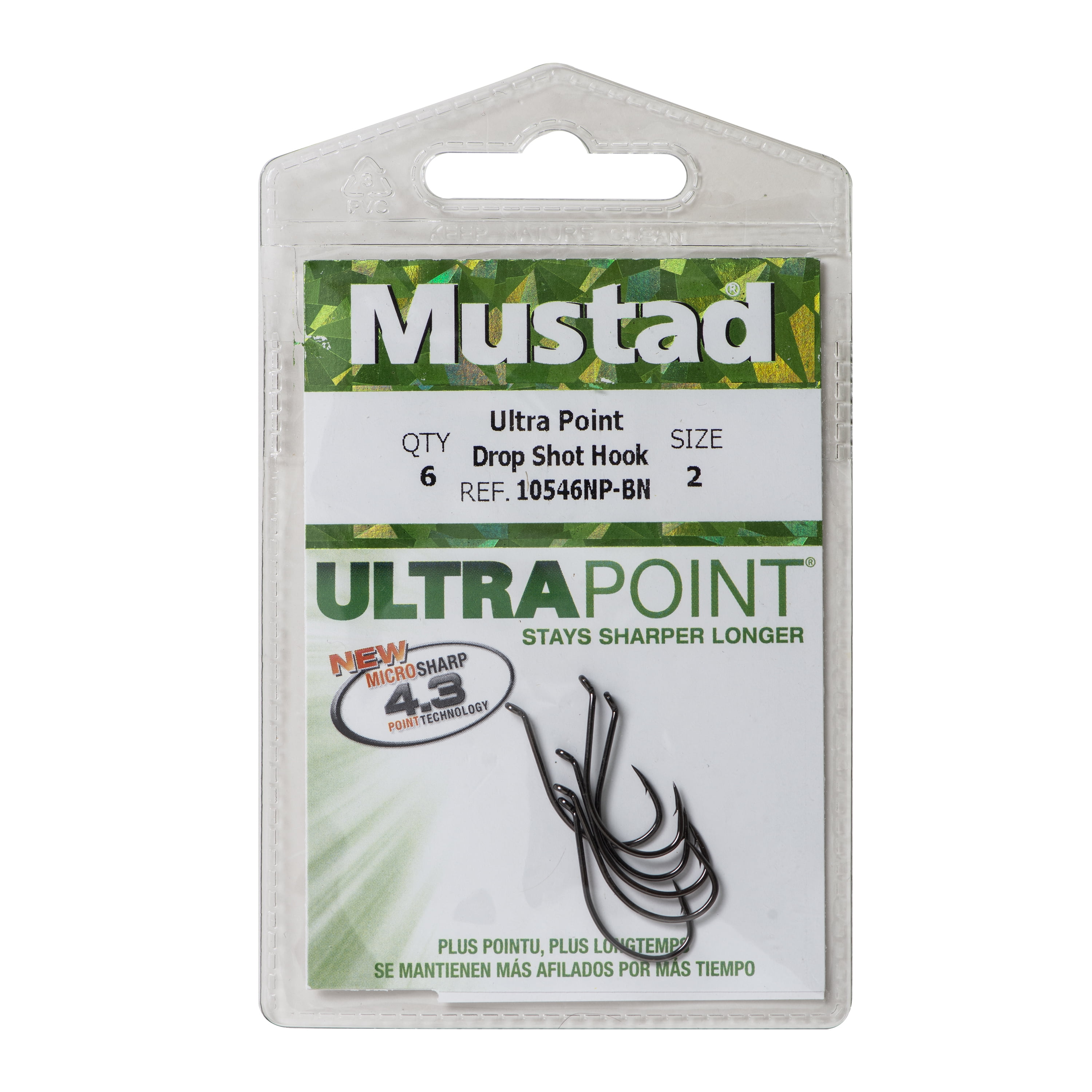 (2 pack) Mustad Ultra Point Drop Shot Hook - Size: #2 (Black Nickel) 6pc