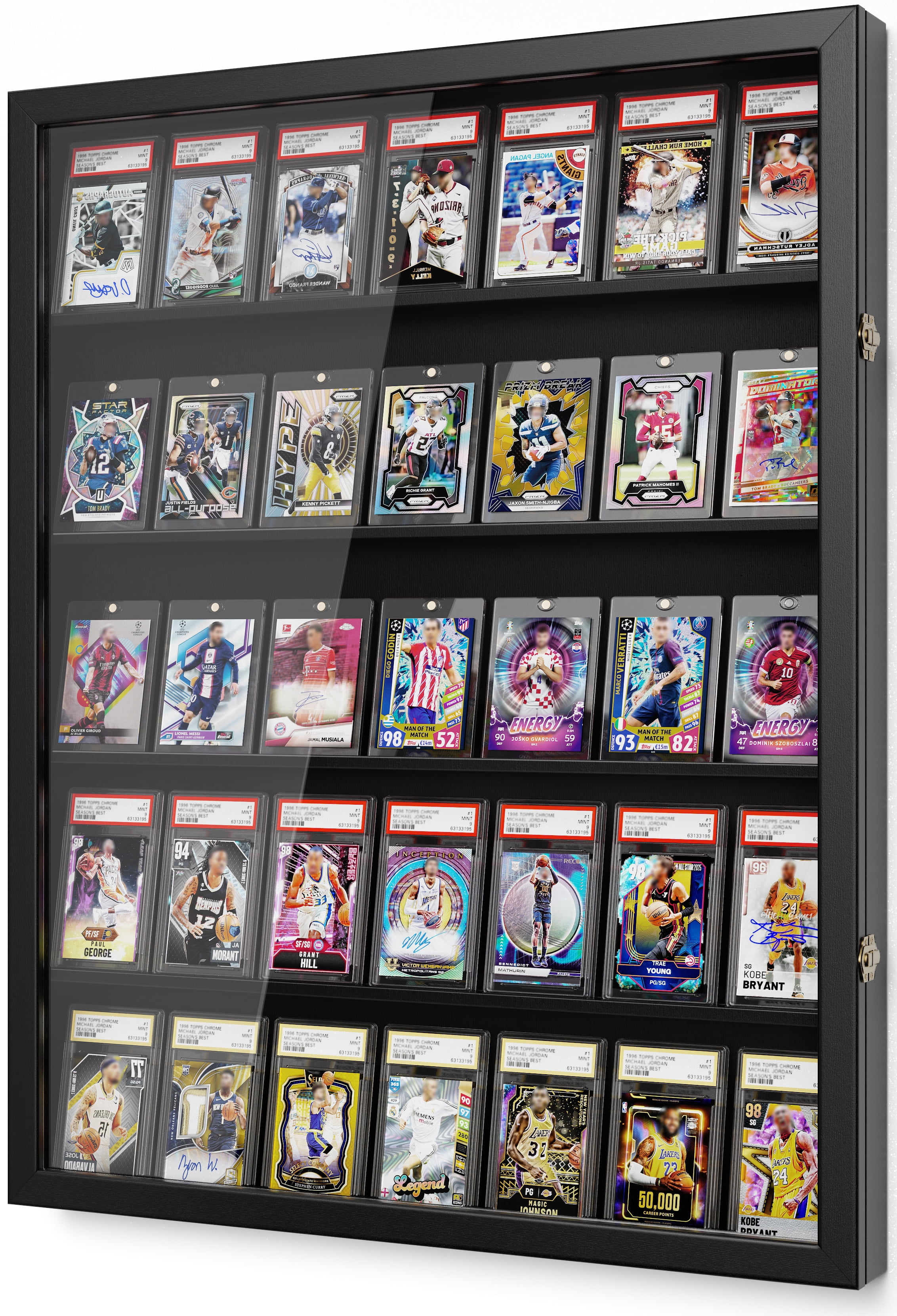 Card Display Case, 35 Graded Sports Display Frame with UV Protection Clear View Lockable for Football Baseball Basketball Hockey Comic Trading Cards,Black