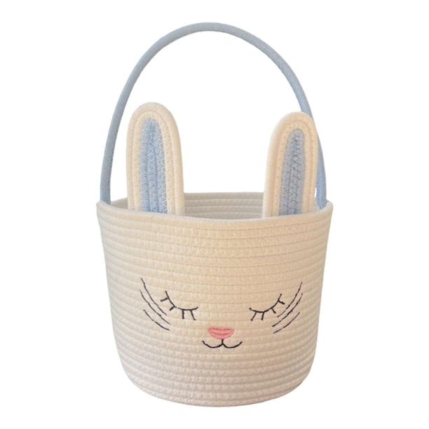 Cesta de conejito de Pascua, cesta de regalo de Pascua para niños y niñas, decoración de fiesta infantil Azul y blanco