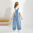 thumbnail image 3 of NAISIBABY Girls Denim Overalls, Fashion Prints Adjustable Straps Bib Pocket Soft Stretchy Jeans Jumpsuit Light Blue 6T, 3 of 8