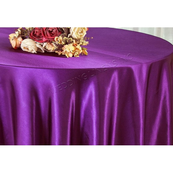 Wedding Linens Inc. 90'' Round Satin Table Cover Tablecloth - Purple
