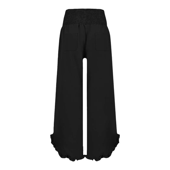 Gkeoshab Womens Sweatpants 2026 High Waist Solid Color Asymmetric Flared Hem Pants Loose Fit Cotton Linen Casual Trousers with Pockets Black