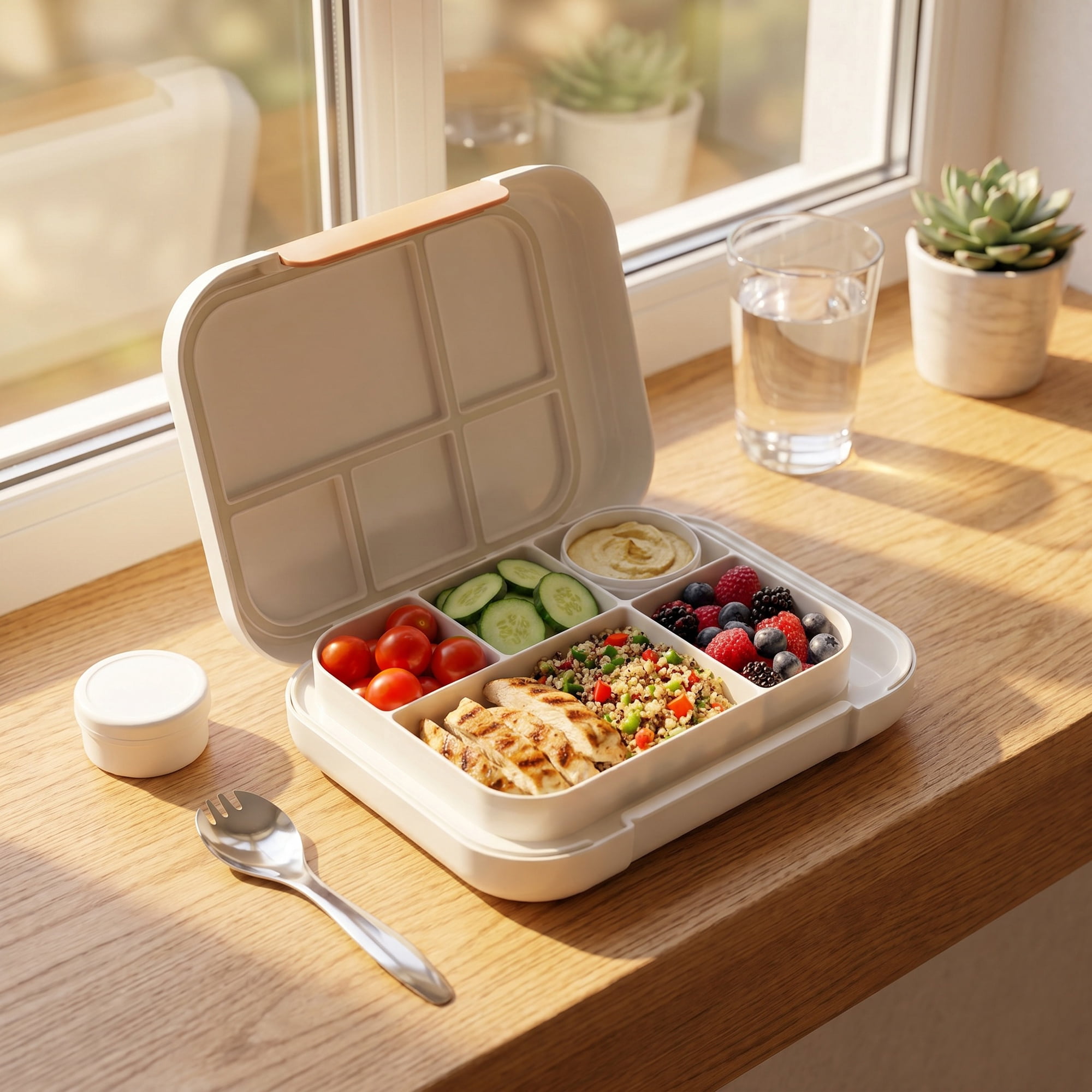 Unique Bargains 3-Compartment Leak-Proof Meal Lunch Bento Box White